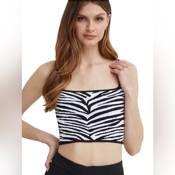 NEW, Michael Kors, Zebra Jacquard Cropped Cami Top, Medium, Black, White - Picture 5 of 12